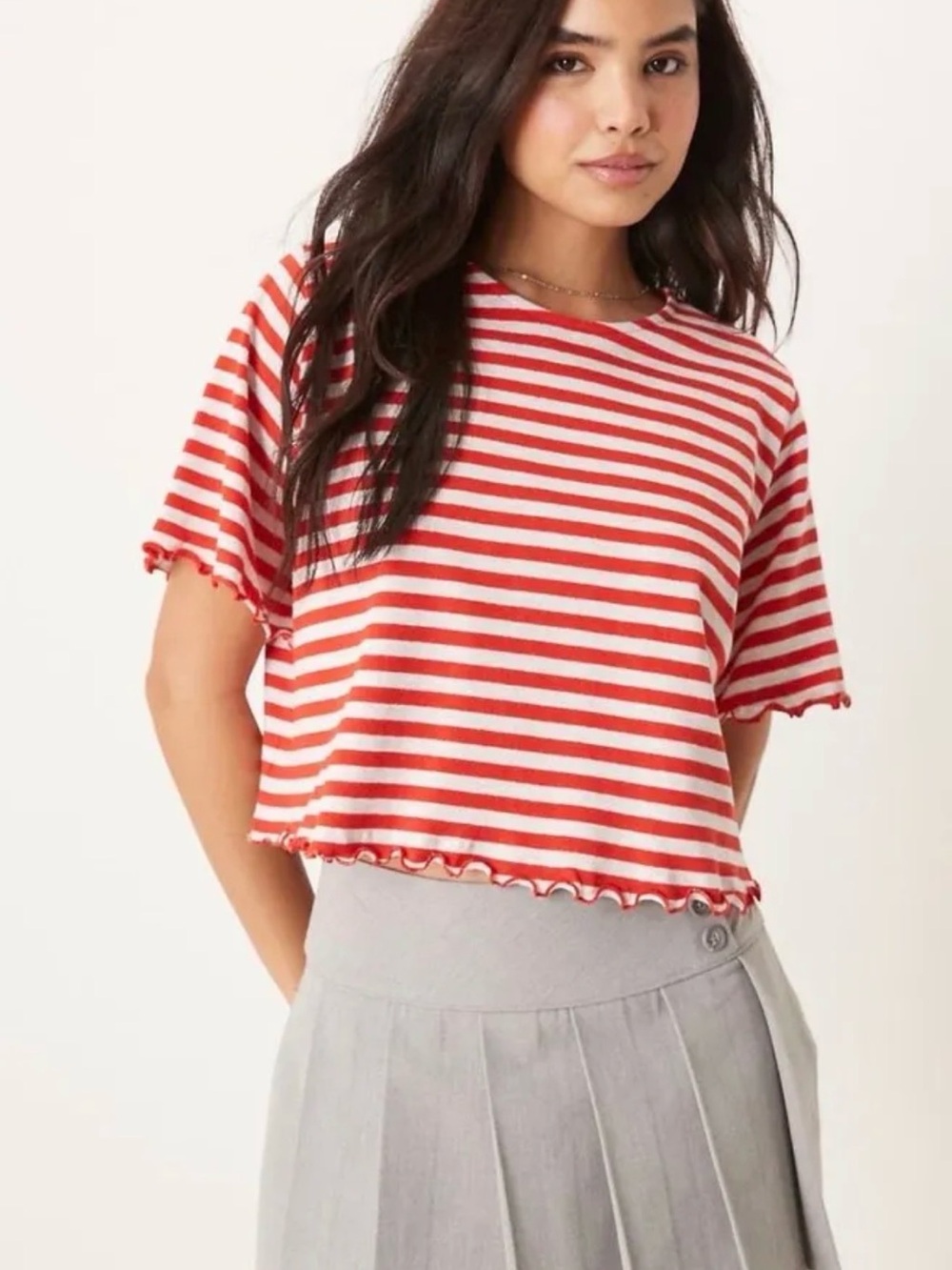 ASOS Red & White Striped Cropped Tee